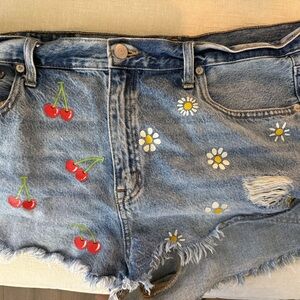 Aeropostale Blue Jean Shorts with Cherry and Daisy Embroidery